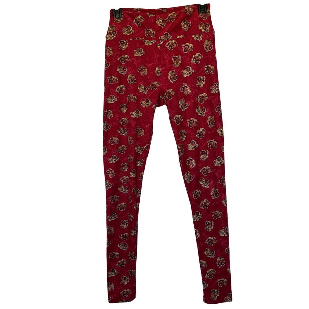 LuLaRoe Red Vintage Mosaic Camera Print Leggings Boho Retro Pattern, One Size